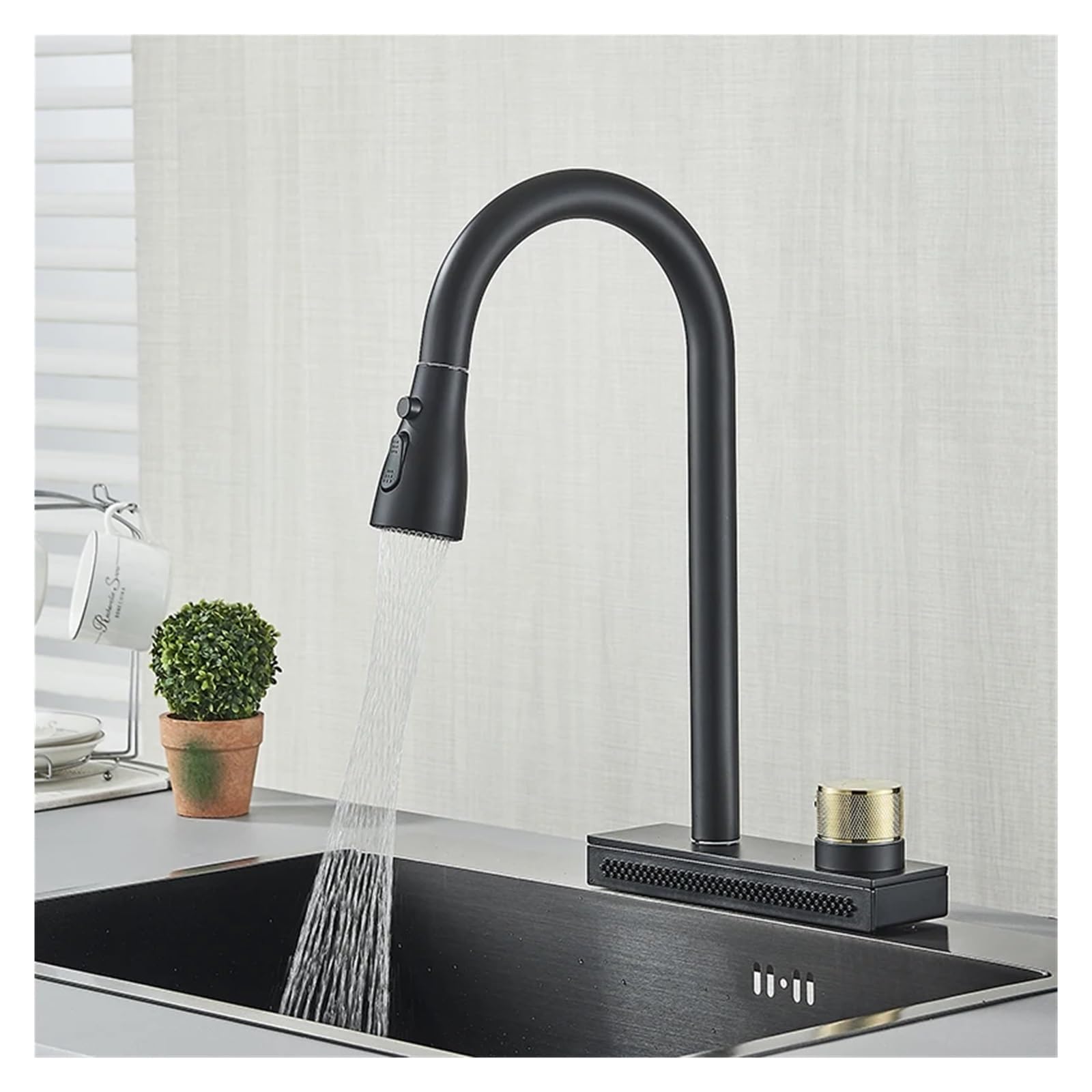 Mélangeur eau chaude froide de cuisine extractible avec double commande rotative