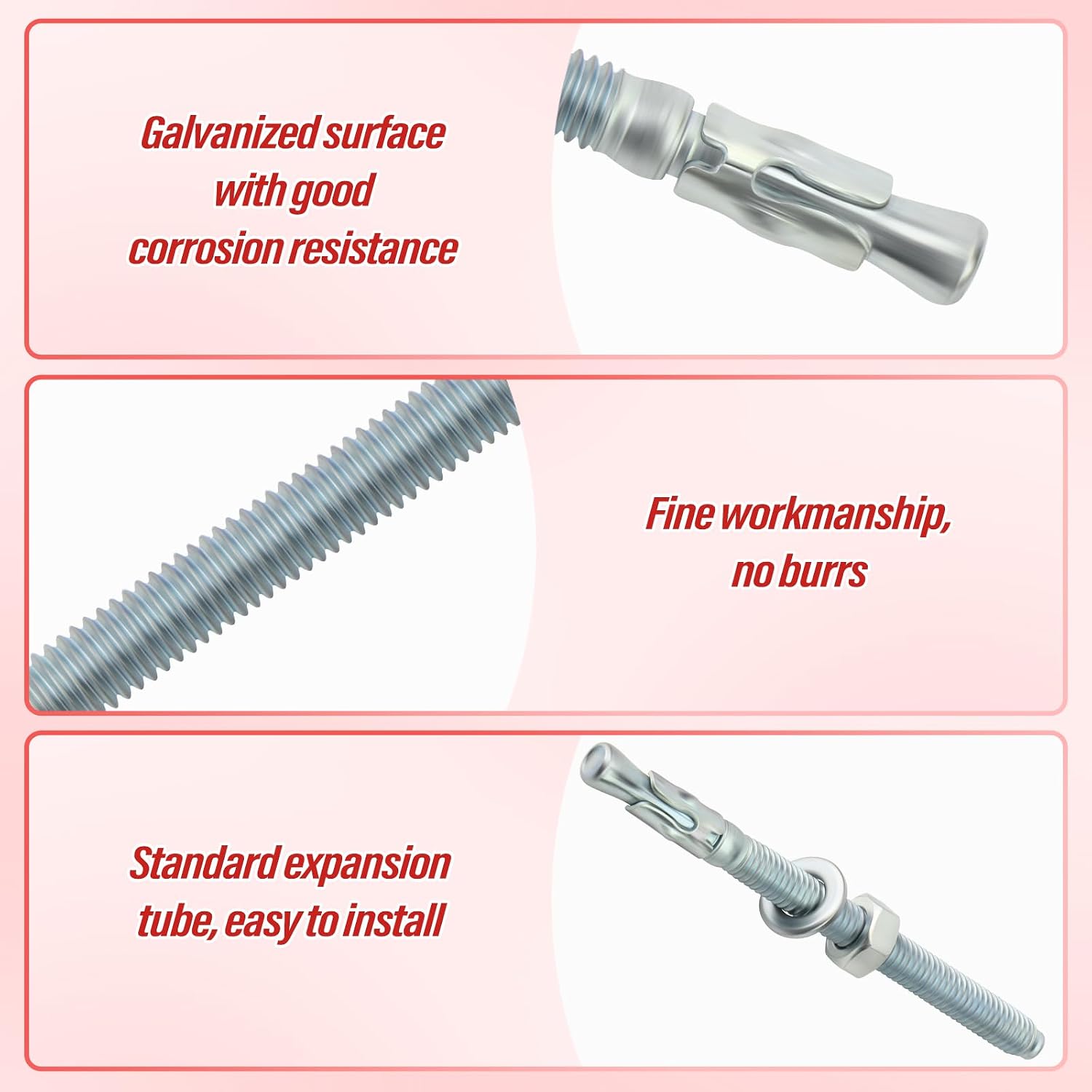 20PCS 1/4x3 Zinc Plated Carbon Steel Wedge Anchor, Heavy-Duty Anchors for Concrete Cement