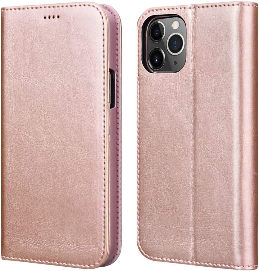 ICARERCASE Compatible for iPhone 12 &iPhone 12 pro Case Wallet, Premium PU Leather [Magnetic Closure] Flip Cover with Kickstand and Card Slots for 2020 Model(Rose Gold)