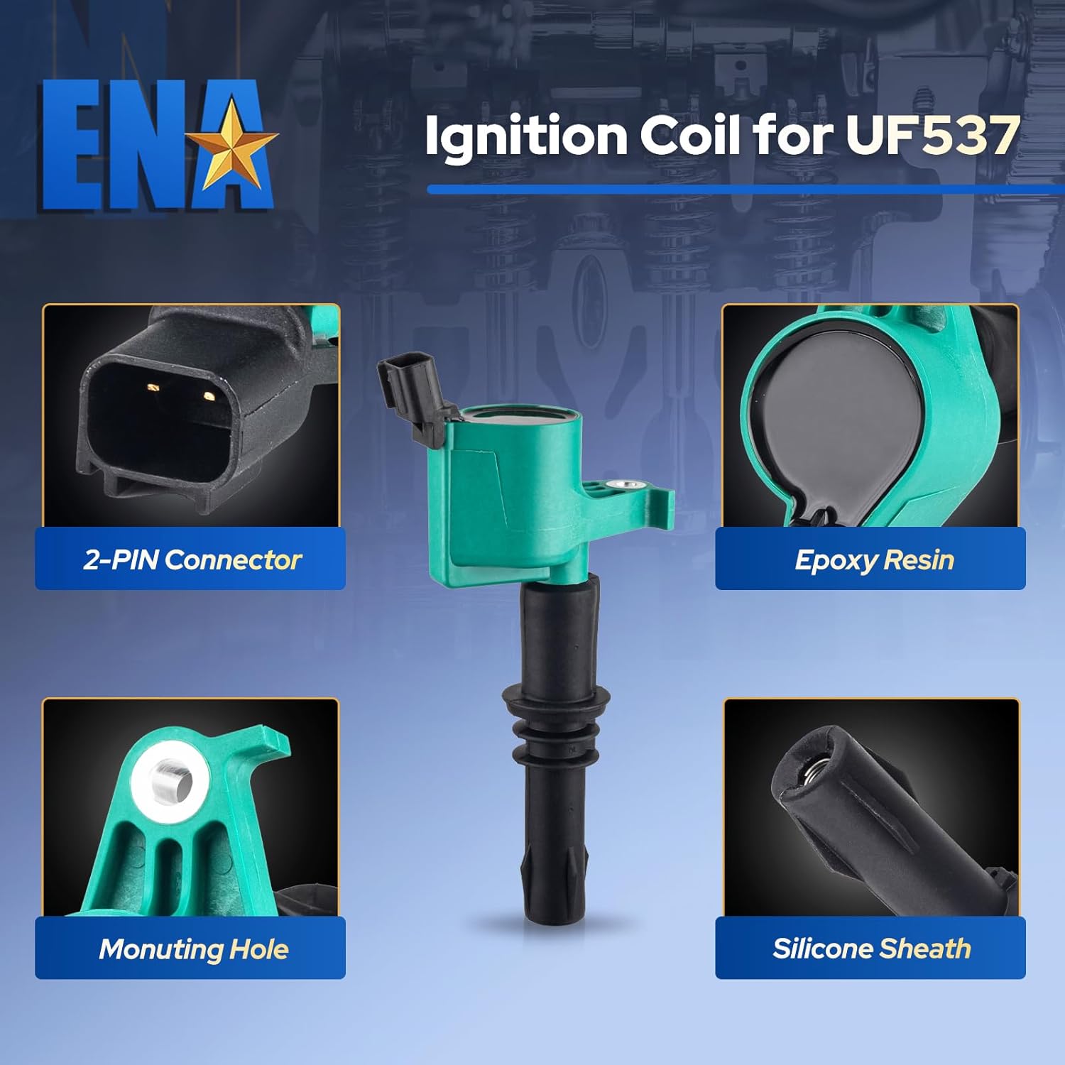 ENA Set of 8 Green Ignition Coil Pack Iridium Spark Plug Compatible with Ford Expedition F150 F250 F350 F450 F550 Super Duty Mark Navigator 5.4L 6.8L 2004 2005 2006 2007 2008 Replace# SP515 DG511