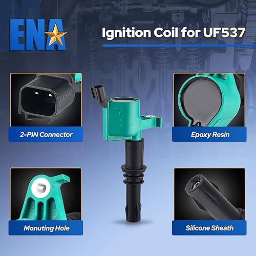 Miniatura 4 de ENA Juego de 8 bobinas de encendido verde, bujías de iridio compatibles con Ford Expedition F150 F250 F350 F450 F550 Super Duty Mark Navigator 5.4L