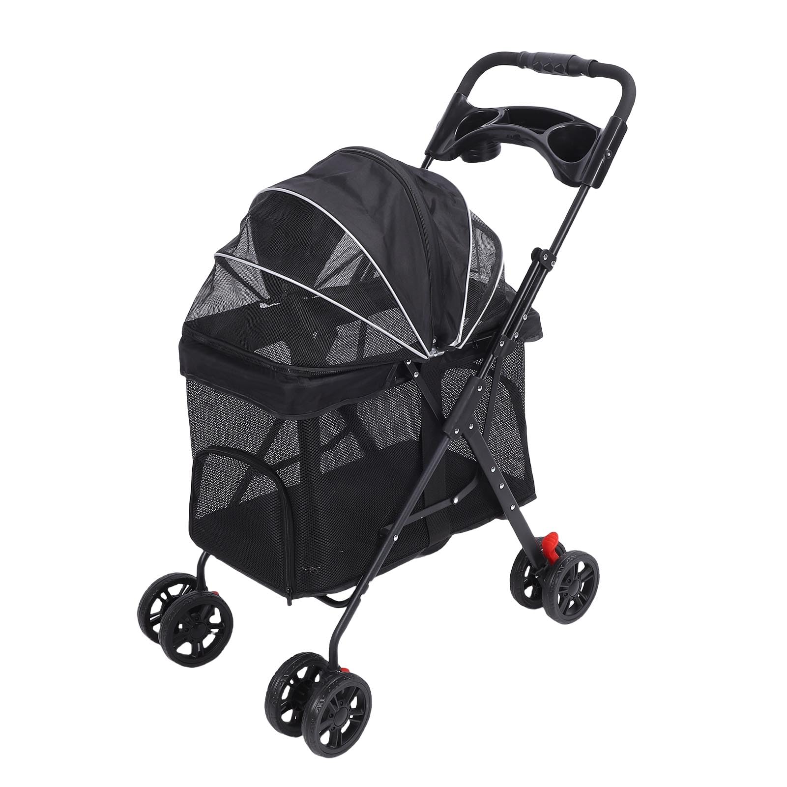 Yinhing Passeggino Pieghevole per Animali Domestici per Cani Gatti Trasportino da Viaggio a 4 Ruote con Parasole a 3 Vie Alimentazione con un Pieghevole e Freni Grigio (BLACK)
