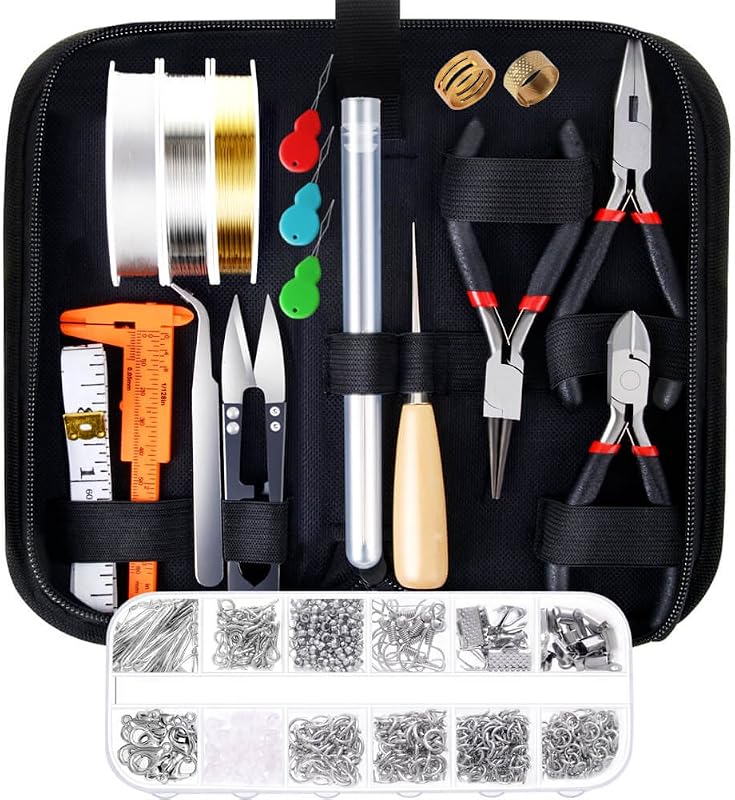 PAXCOO Kit de suministros para hacer joyas con herramientas, alambres, fornituras para reparación de joyas y abalorios