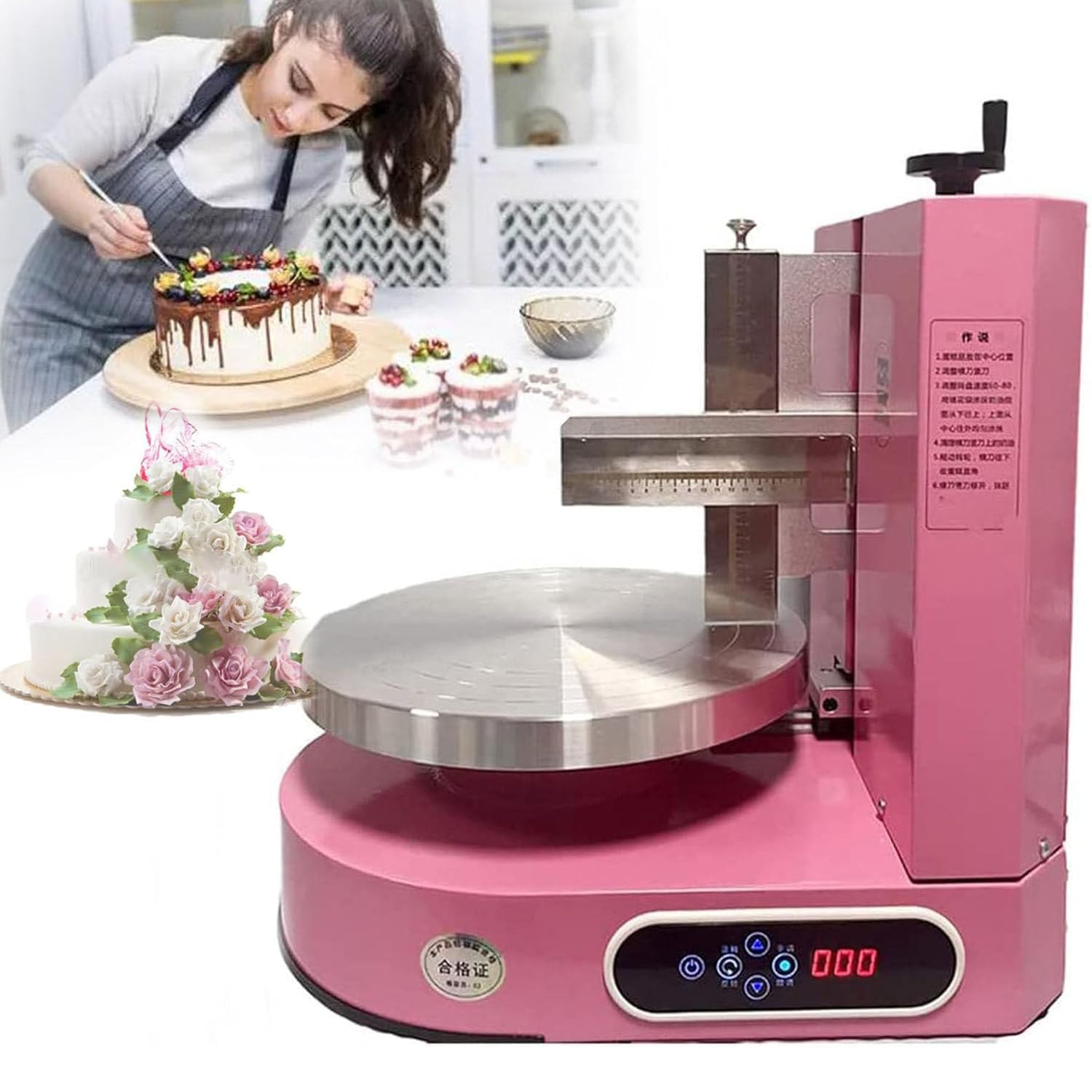 Machine À Glaçage Gâteau Portable, Outil Glaçage Gâteau Réglable, Machine De Glaçage De Gâteau d'anniversaire, Machine De Lissage Décoration De Crème De Pain De Gâteau,Pink
