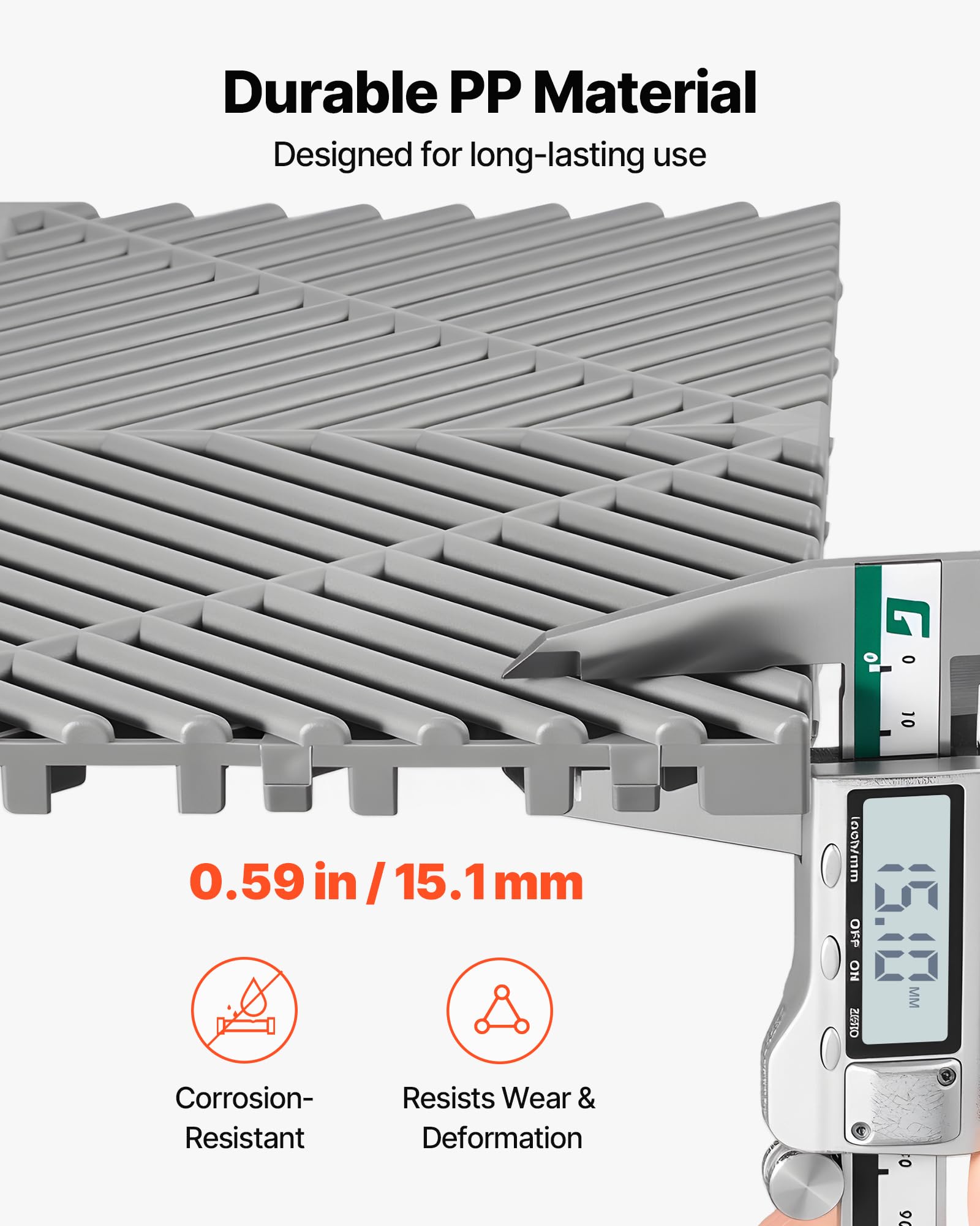 VEVOR Set di Tappetini di Drenaggio ad Incastro 55 pezzi, Set di Piastrelle 31 x 31 cm per Pavimenti da Garage Antiscivolo Drenante Materiale in PP Pavimentazione Modulare per Ambienti Umidi, Grigio
