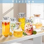 Glass Pitcher, 2 Liter/68 OZ Water Pitcher with Lid and Spout, Large Pitchers for Drinks,Glass Water Carafe,Glass Jug,Beverage Pitcher.