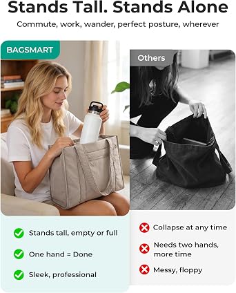 BAGSMART Boxy Tote Bag for Women, Crossbody Bag with Zipper, Crush Bow Purses for Travel Work College