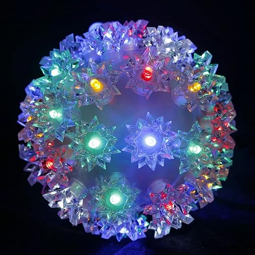 Miniatura 12 de Esfera iluminada de Navidad de 5.5 pulgadas para colgar al aire libre, esfera de 50 LED, esfera de luz de estrella roja para árbol, porche, cenador