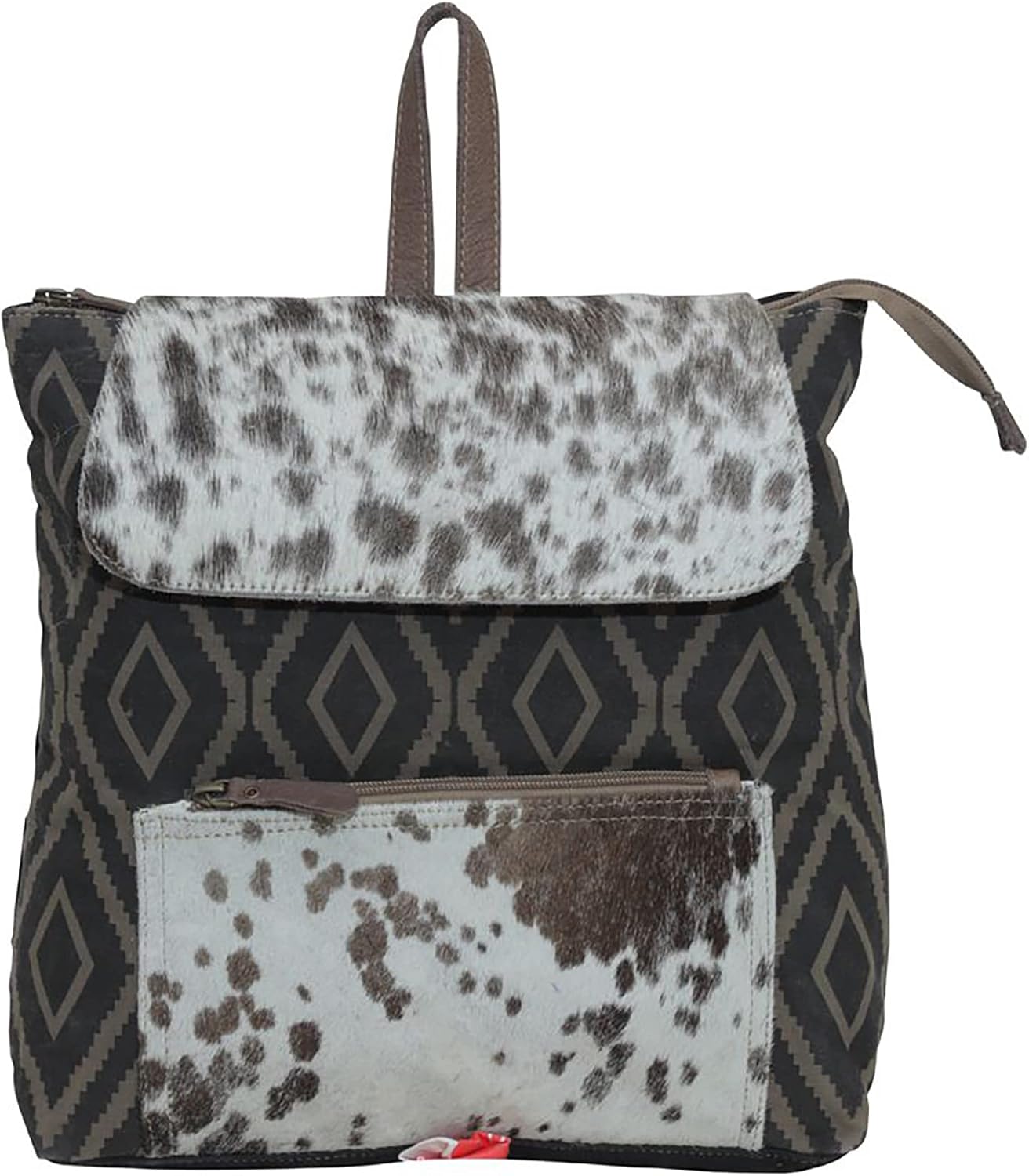 Myra Bag Western Leather Backpack Bag for Women - Flapover Upcycled Cowhide Bag Mocha Splashes