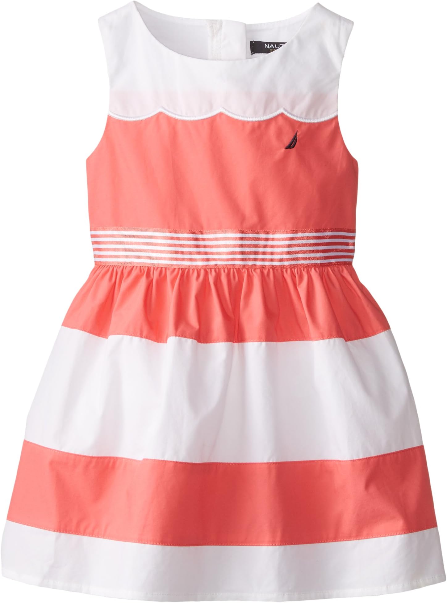 Nautica Girls' Color-Block Poplin Dress with Scalloped Front Yoke