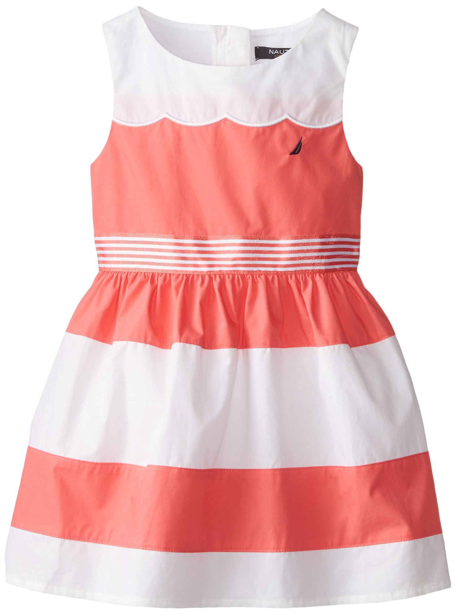 Nautica Girls' Color-Block Poplin Dress with Scalloped Front Yoke
