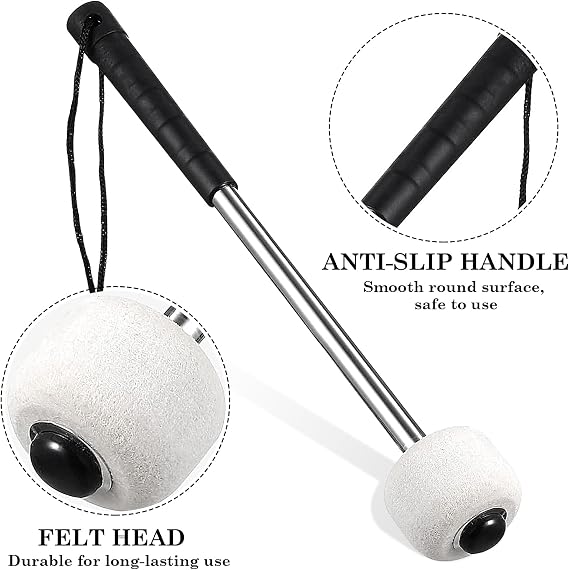Felt Head Drum Mallets 2 Pack – Percussion Timpani Sticks with Stainless Steel Handle and Storage Bag, Anti-Slip Grip, Compatible with Snare and Bass Drum (White)