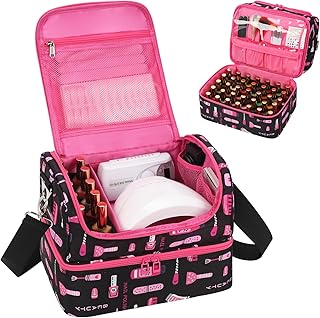 Nail Polish Organizer Case - Holds 45-90 Bottles & UV Nail Lamp, Nail Tech Organizers And Storage Bag for Nail Supplies & Manicure Kit & Pedicure Tools, Nail Technician Case (Cartoon Black, 45 Slots)