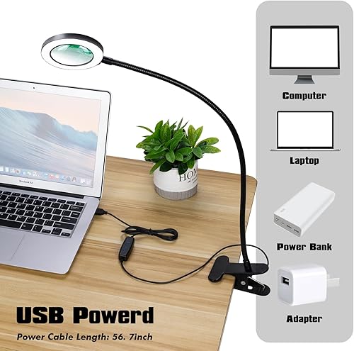 Miniatura 6 de Lupa de escritorio con luz 10x, lupa con 3 colores de luz, brillo ajustable 10, cuello de cisne flexible, lámpara de aumento con abrazadera para