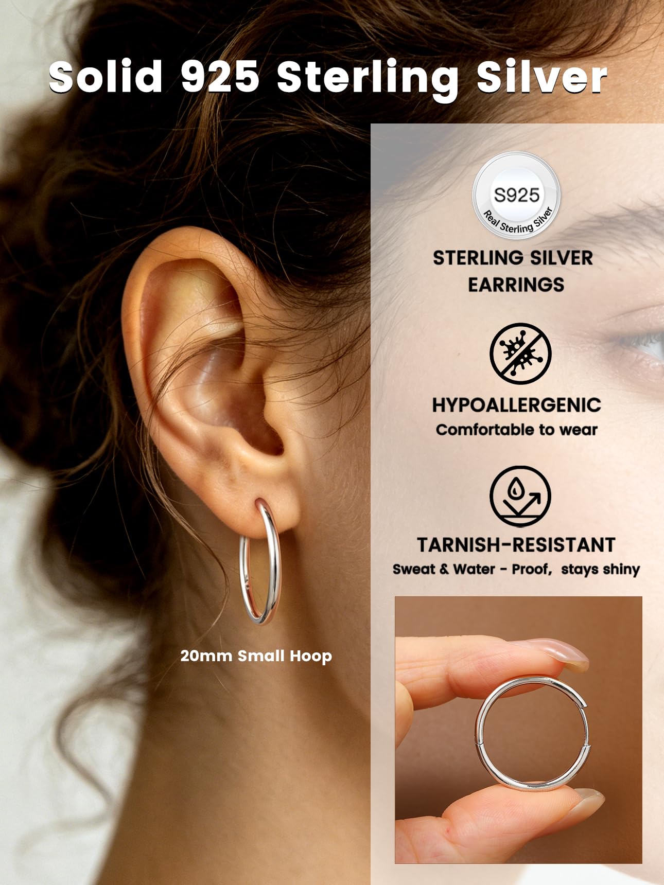Bestyle Ohrringe Sterling Silber 925 Hypoallergene Creolen Gold/Silber