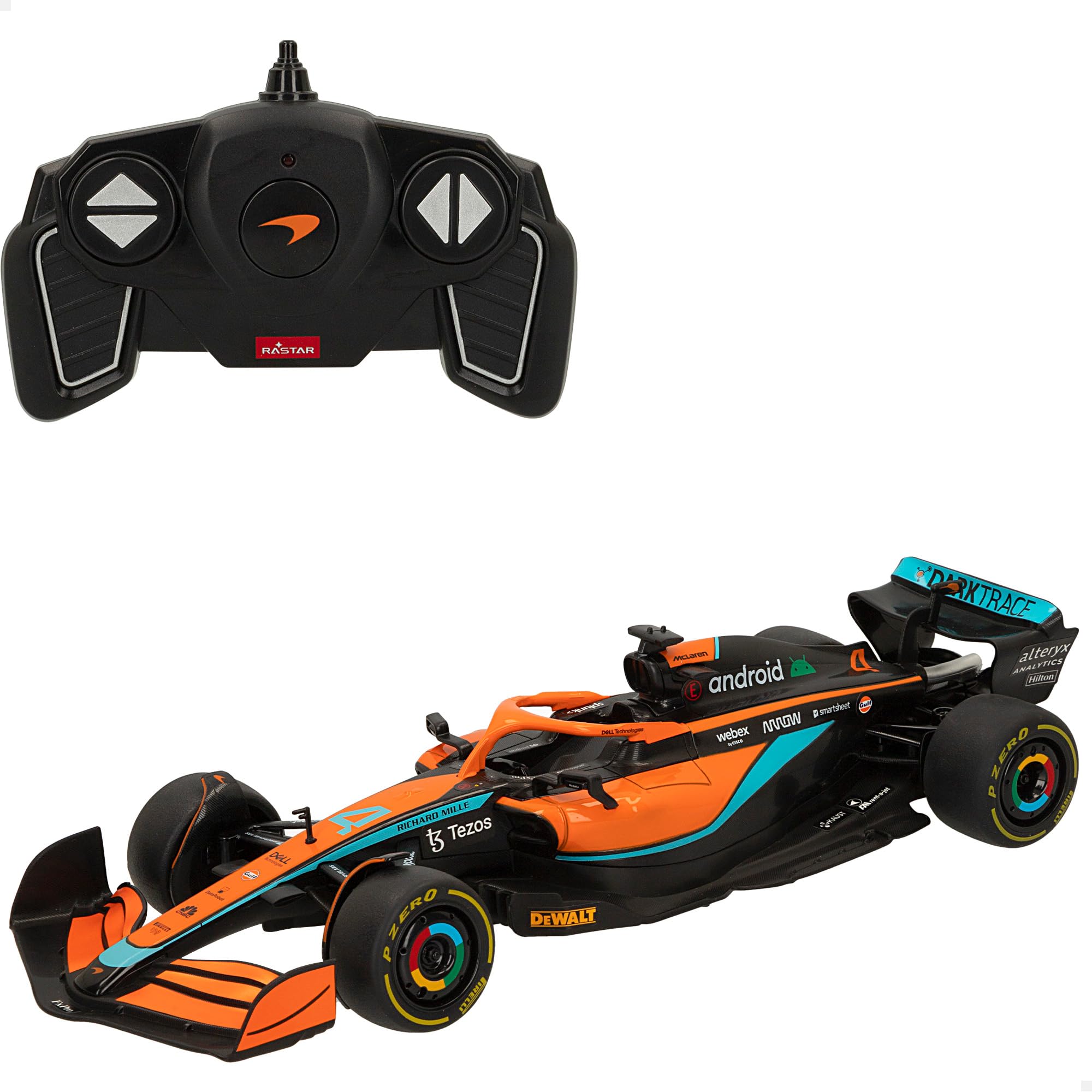 ColorBaby Rastar - Coche teledirigido McLaren MCL36, Licencia Oficial, Fórmula 1, Escala 1:18, Coches teledirigidos, Vehículo radiocontrol, Control Remoto, 2.4 GH.z, Norris + Ricciardo (41278)