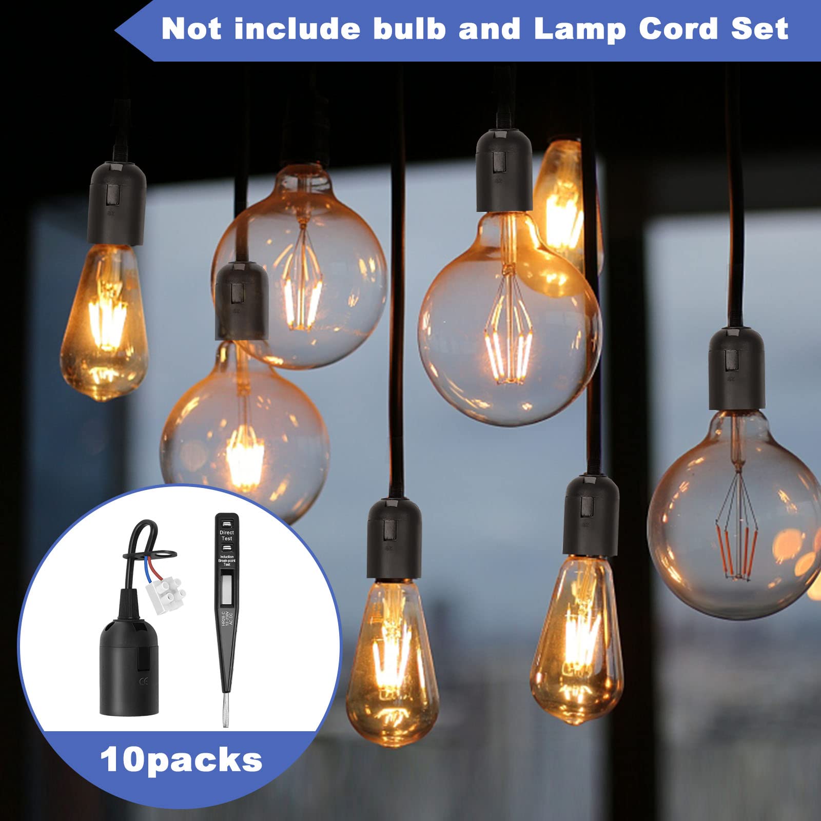 Lot 6 Douilles E27 + 6 Ampoules LED 15W 3000K - Avec Testeur De Phase, Blanc Chaud, Non Dimmable