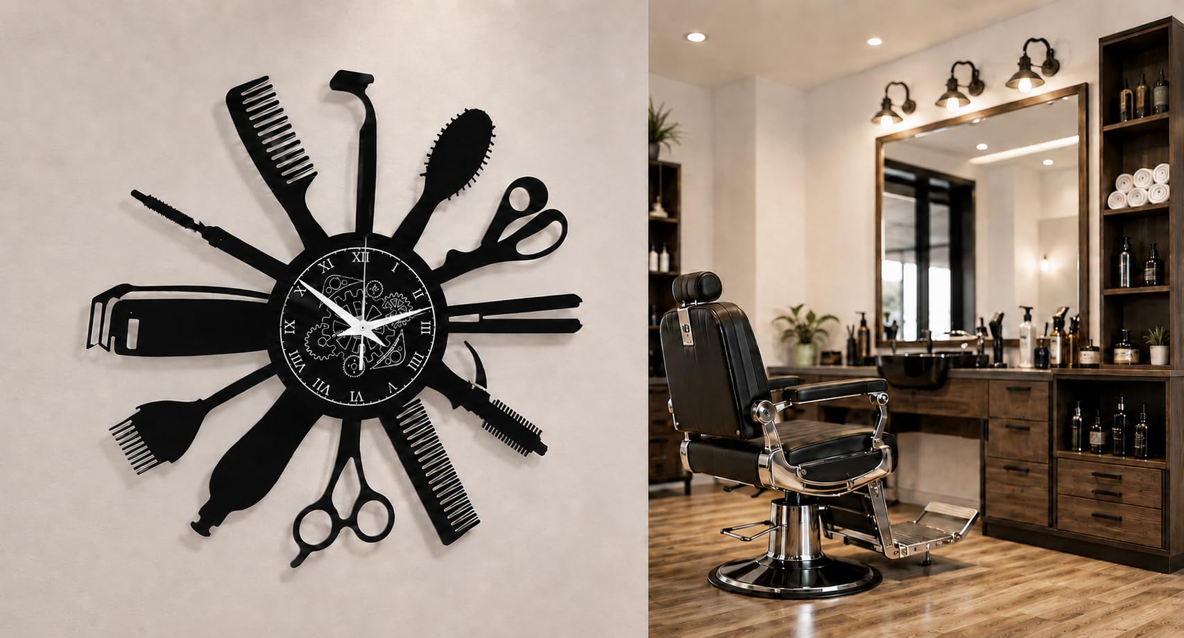 Reloj de Pared | Peluquería | Barbería | Motivos de Barber Shop (Negro B5)