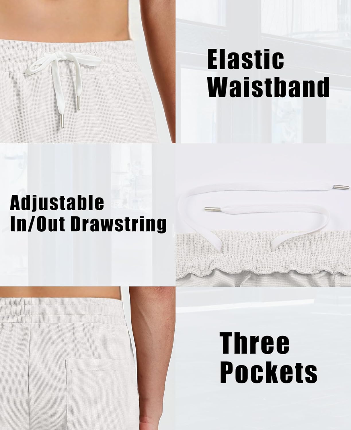 Susclude Mens Waffle Shorts Summer Casual 7" Textured Knit Drawstring Elastic Waist Comfy Short with Pockets Beach Vacation - Image 4