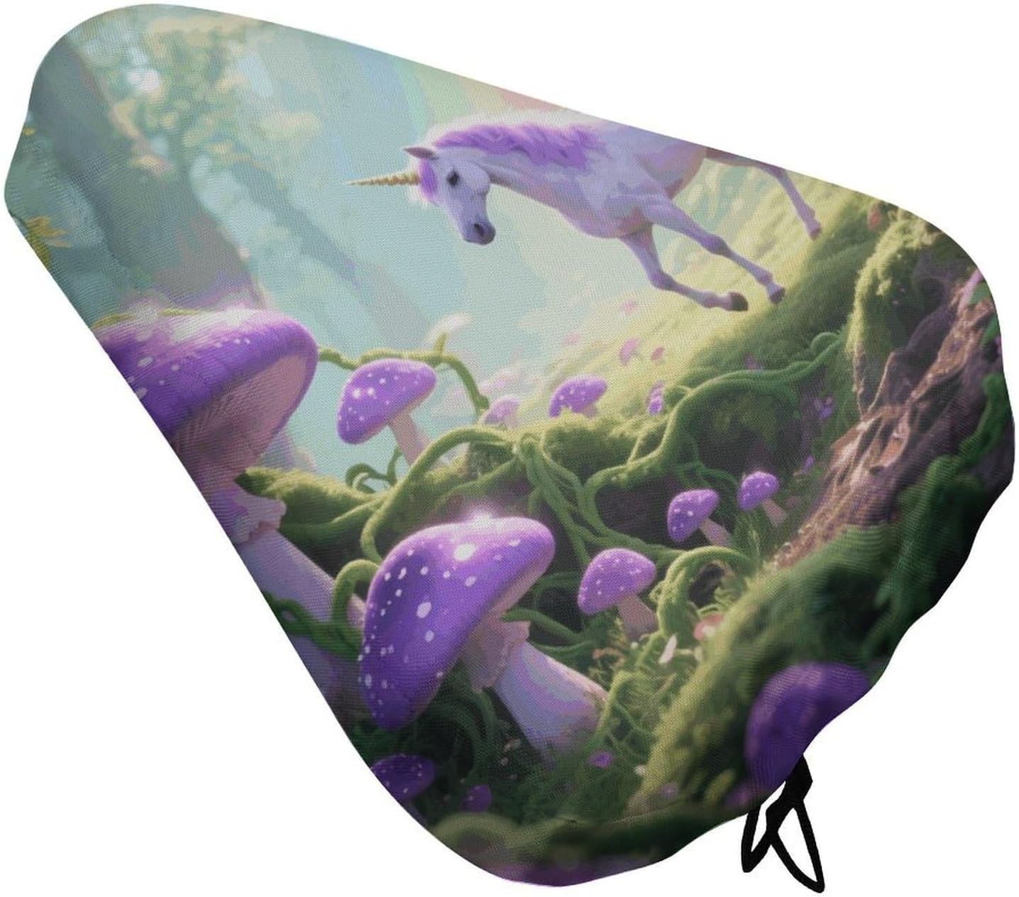 Fantasy Mushroom Forest Padded Bike Seat Cover with Drawstring and Spring Buckle, Waterproof Bicycle Seat Cushion Extra Wide, Soft Comfort Bicycle Saddle for Mountain Exercise Road Bikes