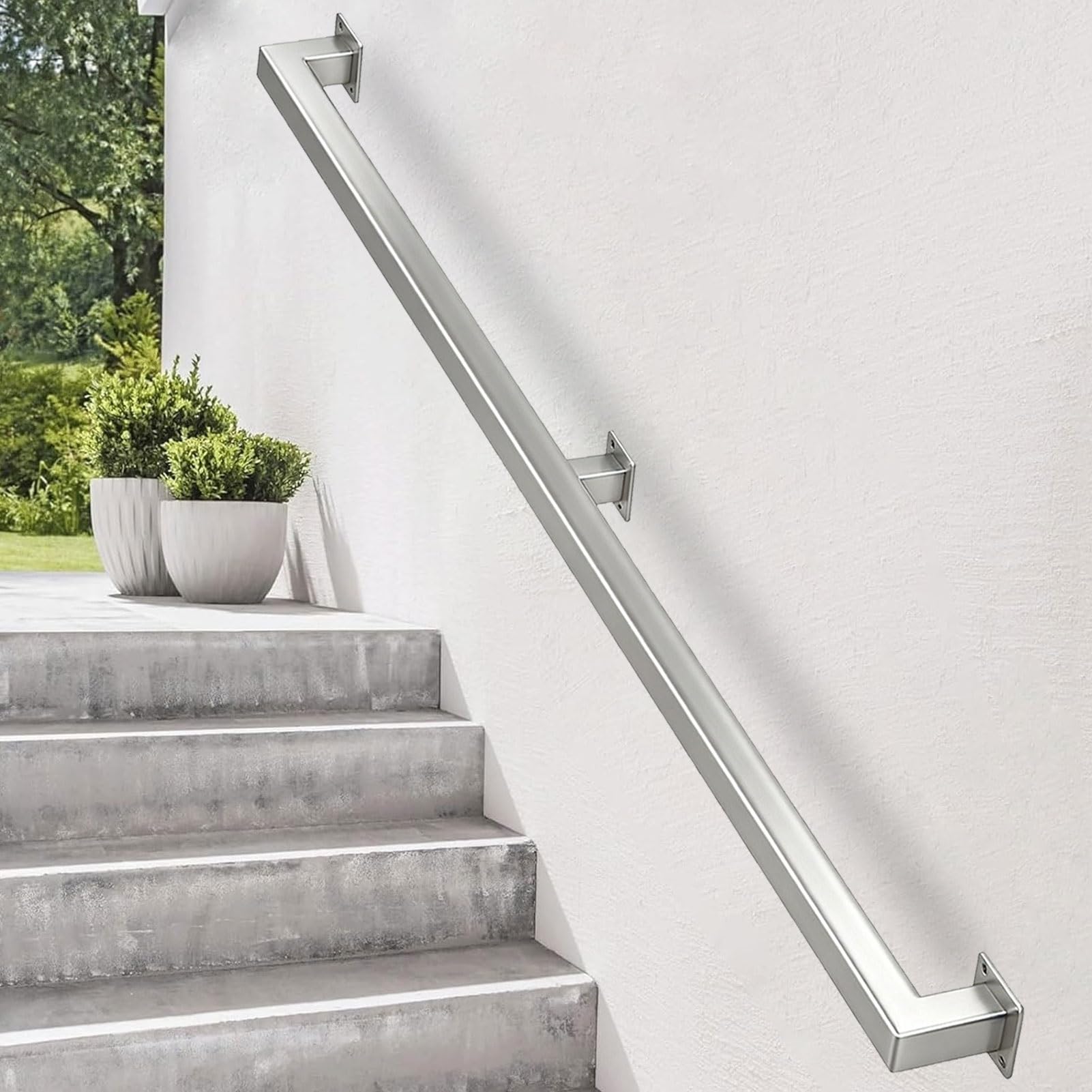 Square Pipe Stair Handrail for Walls, Indoor & Outdoor Staircase Railing with Complete Kit, Stainless Steel Stairs Bannister Handrails(8.2ft/250cm)