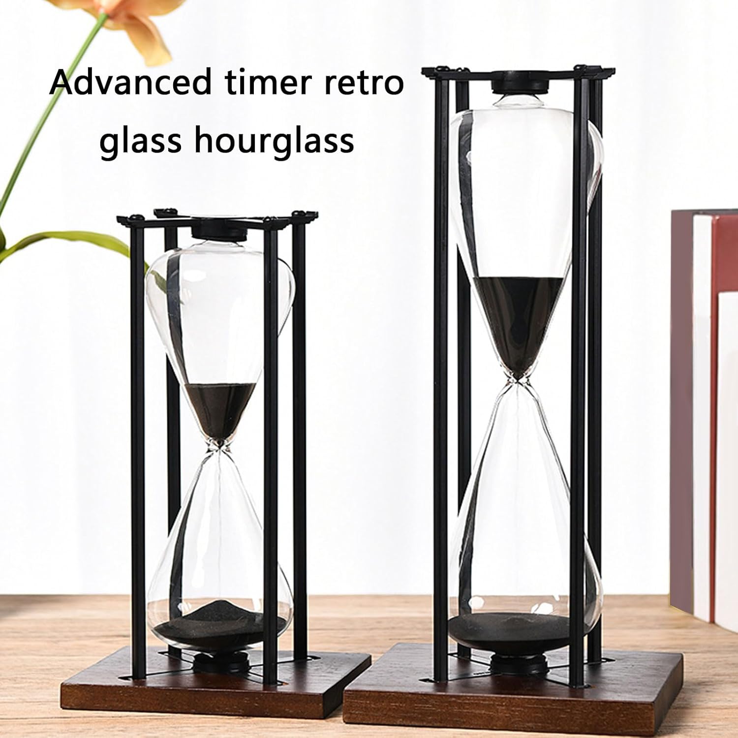 ブラック アイアン クラフト 砂時計タイマー ユニーク ブラック/ホワイト 砂時計 30/60分 デスクや結婚式の装飾用 ガラスタイ