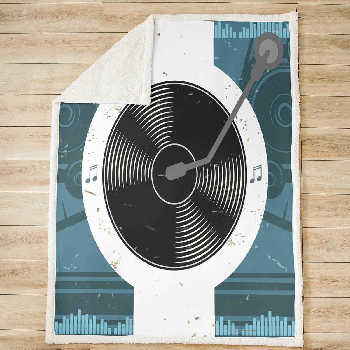 Loussiesd Musik Disc Kuscheldecke Musikal Wohndecke für Kinder Erwachsene Vintage Decke 150x200cm Bunt Flanell Fleecedecke Musik Disk Blau Schwarz Zimmer Dekor für Couch