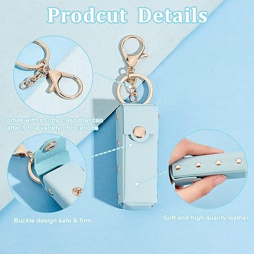 Miniatura 4 de WADORN 2 soportes para llavero Chapstick, 6 pulgadas, piel sintética, organizador de lápiz labial con llavero, Verde