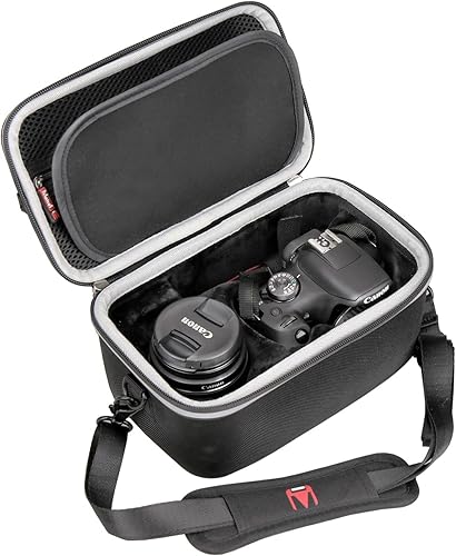 Mchoi Estuche rígido de almacenamiento de viaje para cámara DSLR Canon EOS Rebel T7  T8i  T5  R50  R100 y lente de 0.709-2.165 in, bolsa de