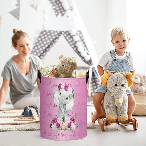 Miniatura 3 de Cesta de lavandería personalizada con nombre plegable con asa, para dormitorio, ropa, juguetes y decoración (elefante morado)