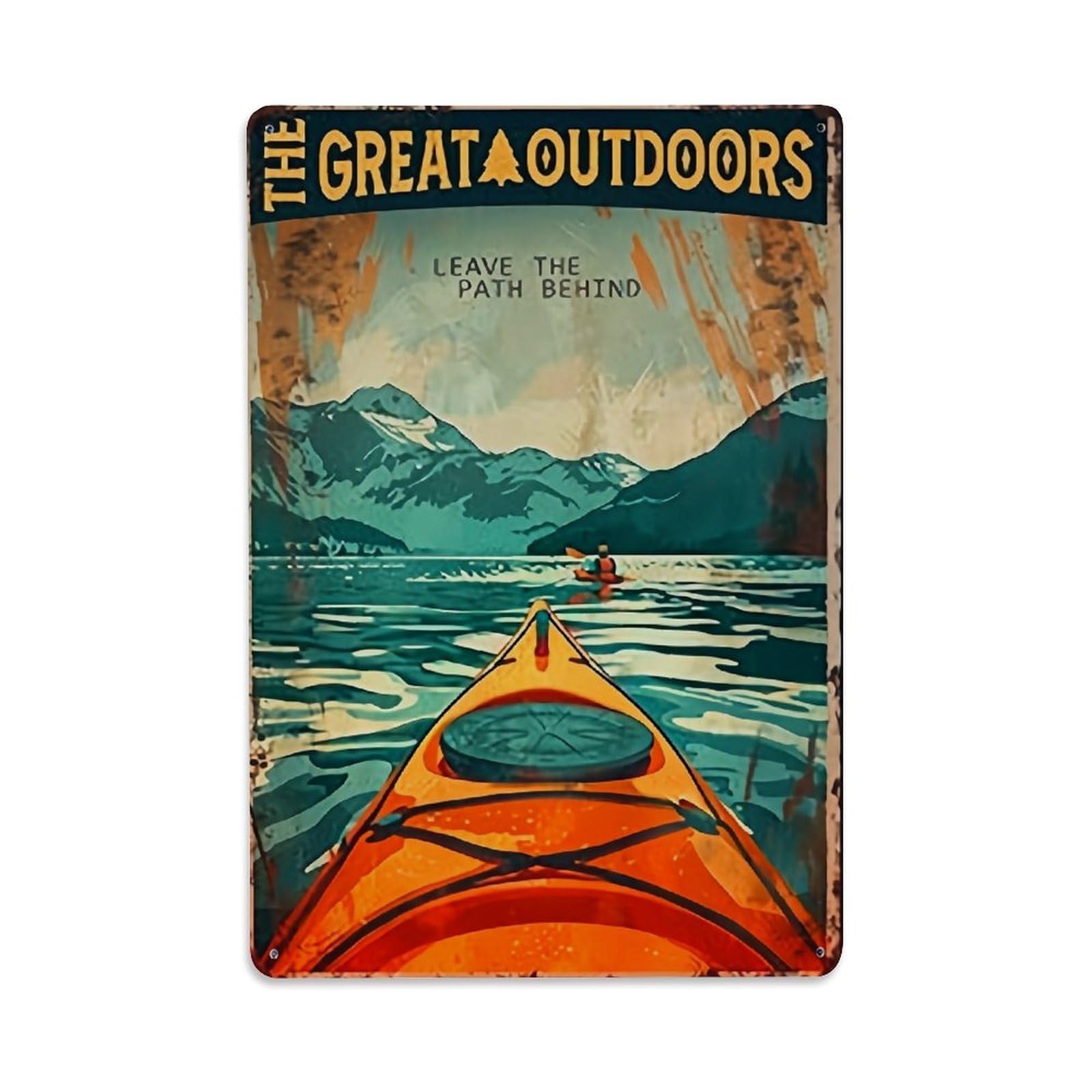 Jdfenggu Vintage Kayak On Mountain Lake Scene Retro Metal Tin Sign, Metal Poster For Bar, Home, Man Cave, Kitchen, Laundry Room Art Decor 8X12 Inch
