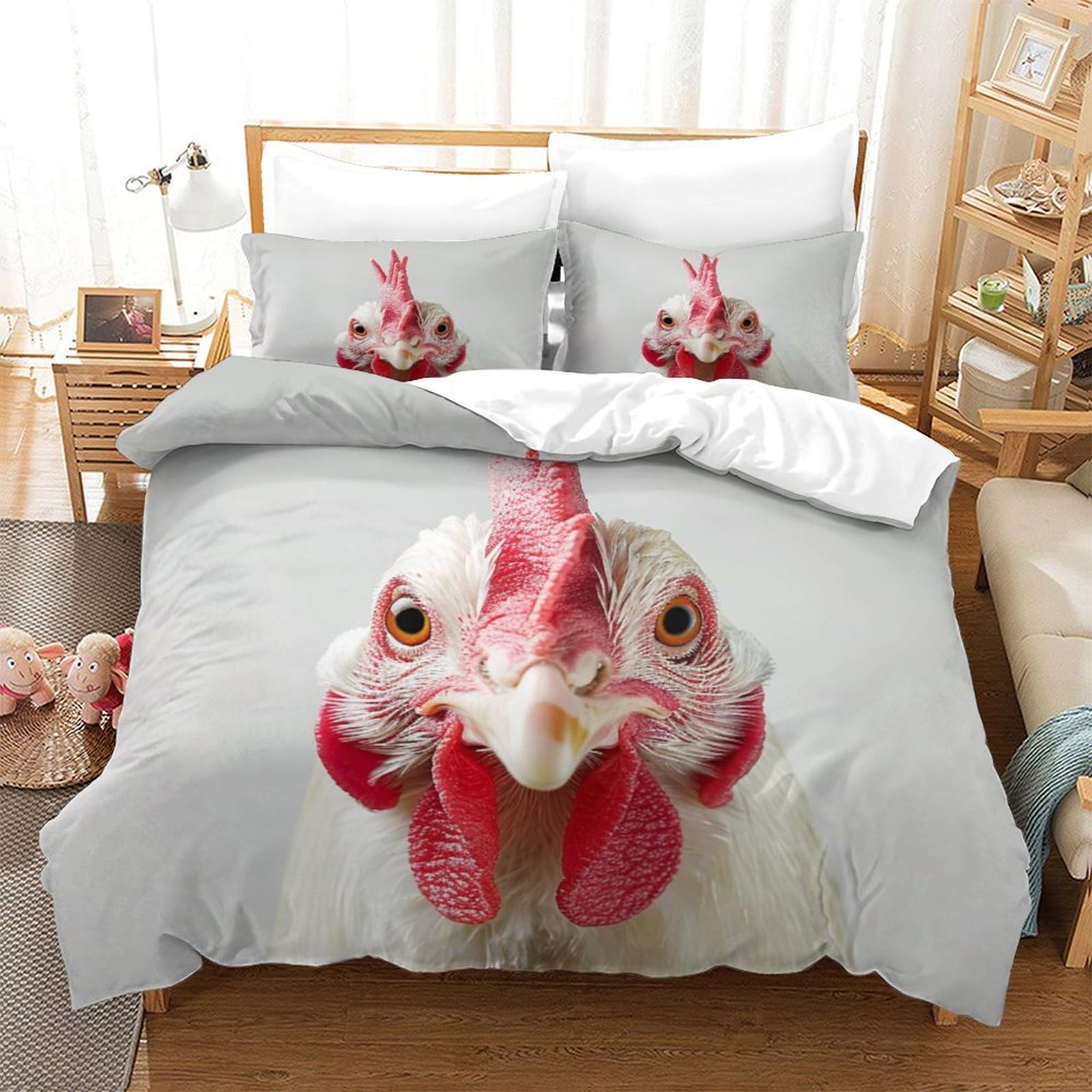 P1s9u7w5y Gallic Rooster-1 3D Printed Farm Animal Duvet Cover Set 3Pcs Microfiber Chicken Bedding Set Double（200X200cm）