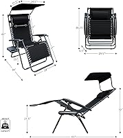 Vista 3 de Jeco Silla de gravedad cero de gran tamaño con sombrilla y bandeja de bebidas - Negro