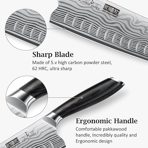 Miniatura 3 de HOSHANHO Cuchillo Nakiri de 7 pulgadas, cuchillo japonés de acero en polvo de alto carbono para cortar verduras, cuchillo de chef asiático multiusos
