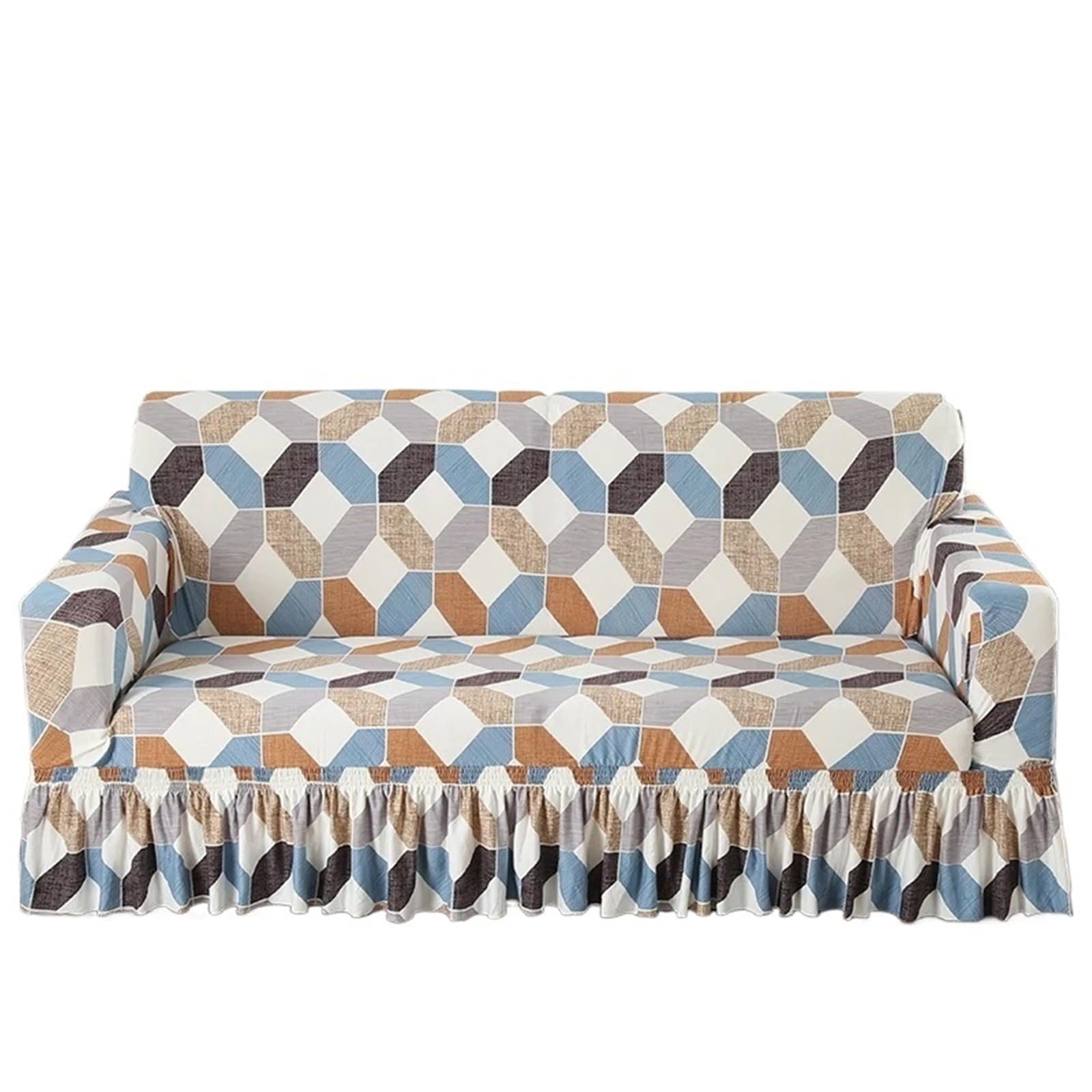 Printed Ruffled Skirt Sofa Covers for Living Room Stretch Couch Cover Furniture Protector Easy Fitted Washable Gonna copertura divano(Color 20,3-seater 190-230cm)