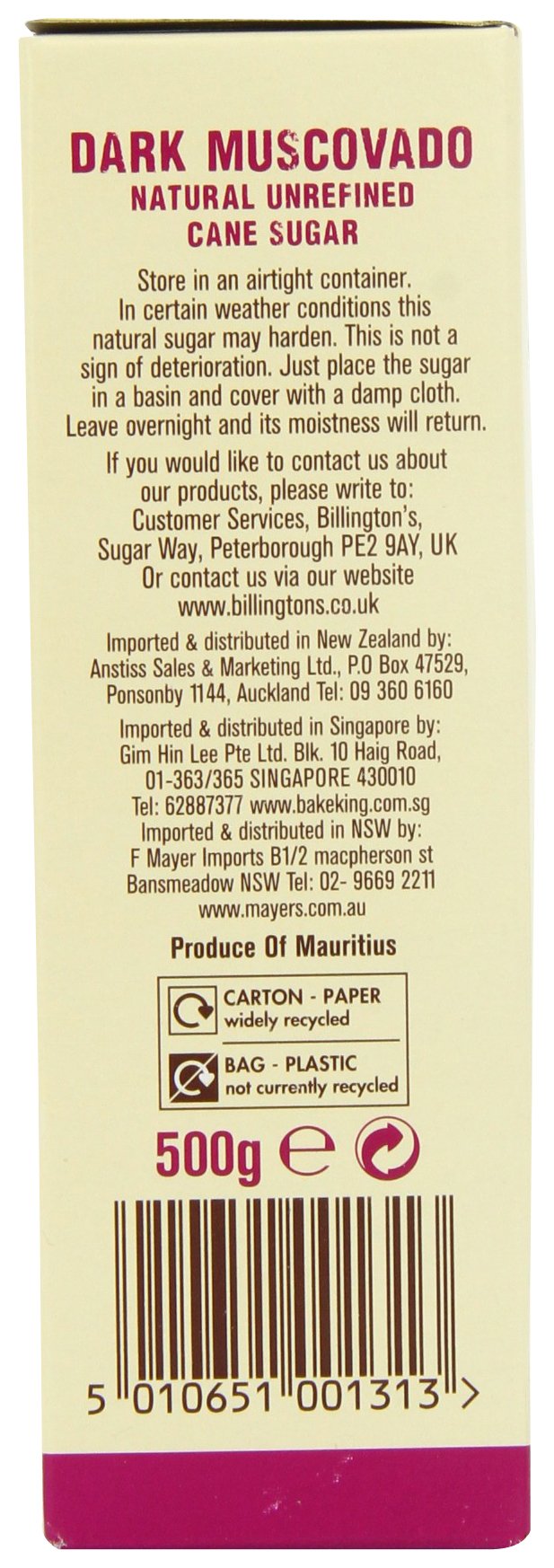 Billington's Dark Muscovado Natural Unrefined Cane Sugar - 500g ,5 Stück