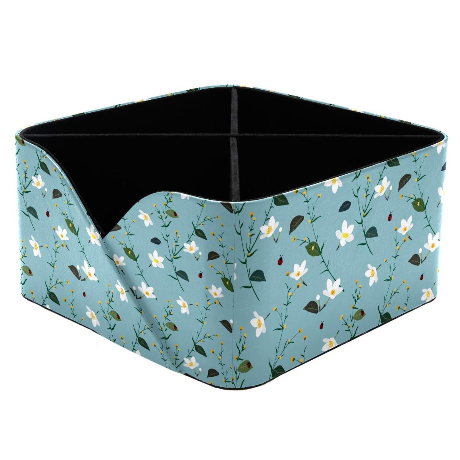 KengjuTesu Pastel Wild Flowers Desktop Organizer Pen Holder, Rectangular Pencil Cup for Office, Study and Makeup Stations