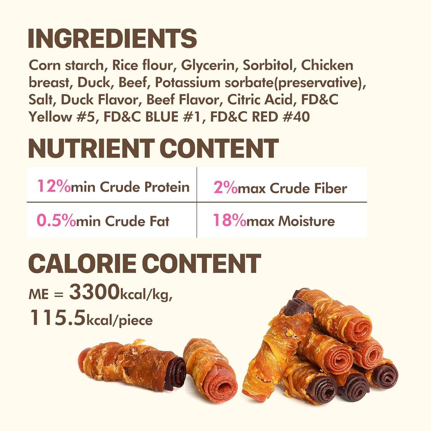 Dog Treats, Triple Flavor Chicken, Duck & Beef Meat Rolls, Rawhide-Free Soft Treats for Small Dogs, 21.2 oz