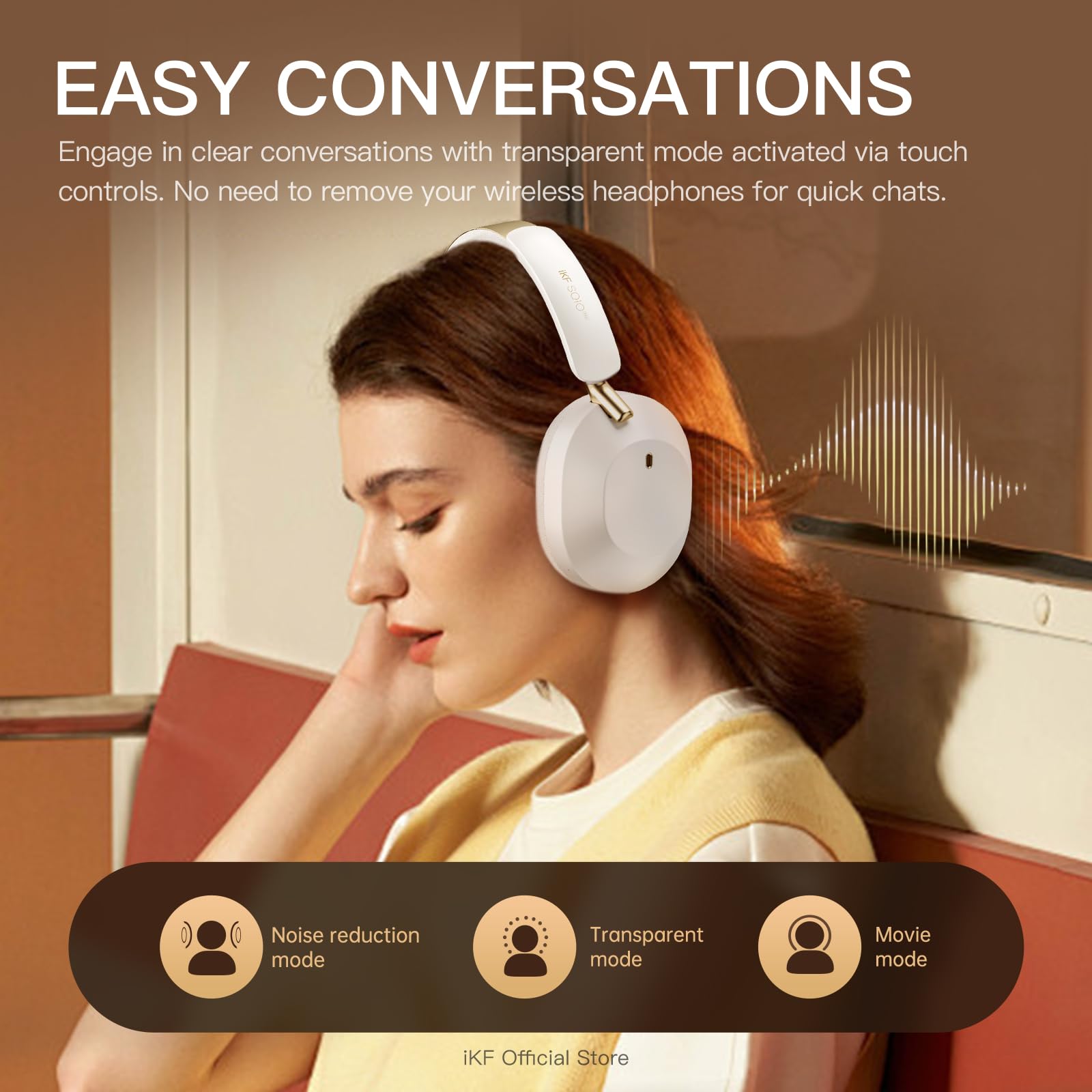 iKF Solo Pro Kabellose Kopfhörer, Adaptiv ANC, Hi-Res, 140 h Akkulaufzeit | Bluetooth Over-Ear Headset, Spatial Audio, Kopfverfolgung, Transparenz Modus, Tiefer Bass, Alltag, Büro, Schwarz/Ro
