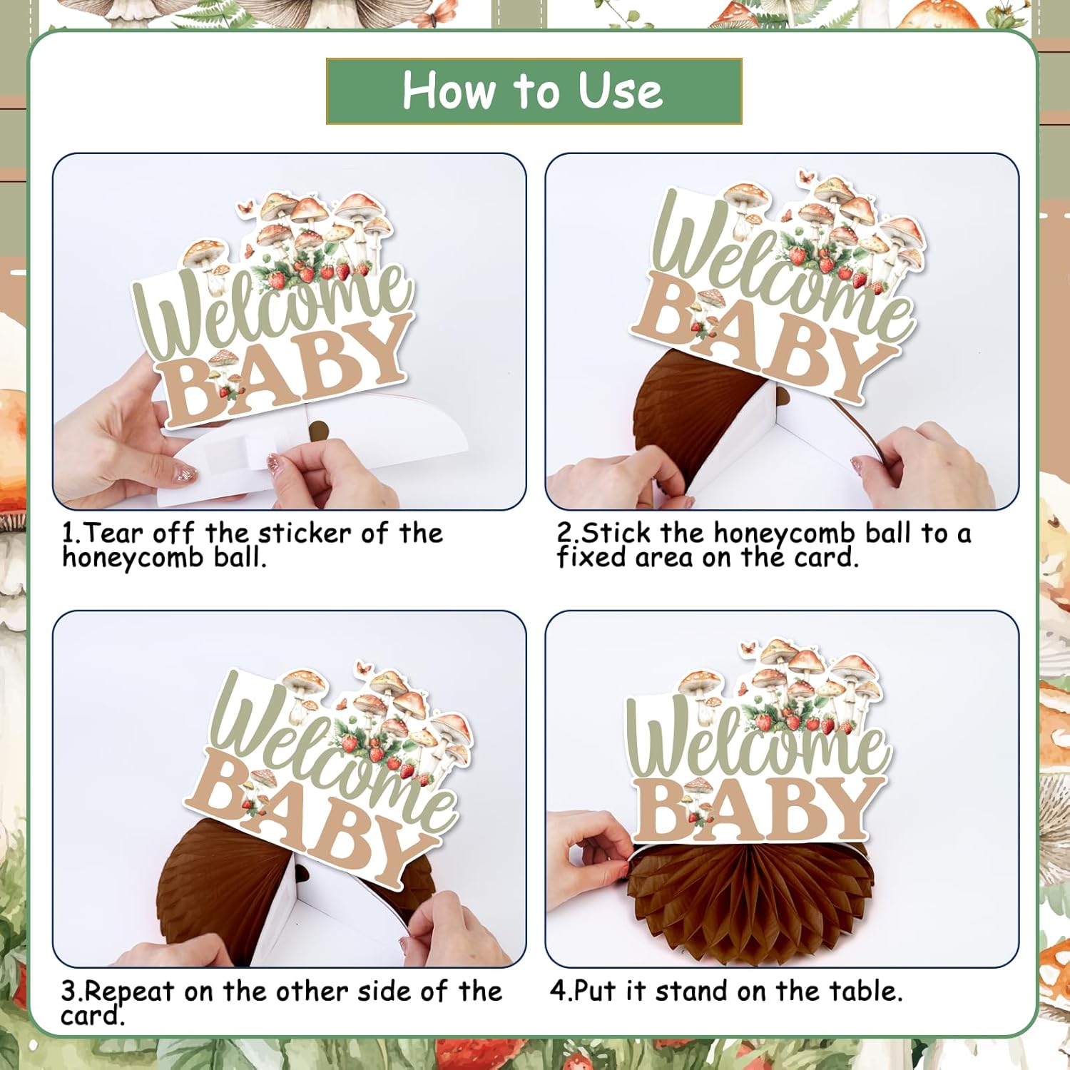 Funmemoir Mushroom Baby Shower Decorations - 8PCS Honeycomb Centerpieces, A Little Fungi is on the Way Fairy Forest Woodland Wildflower Mushroom Baby Shower Gender Reveal Party Supplies