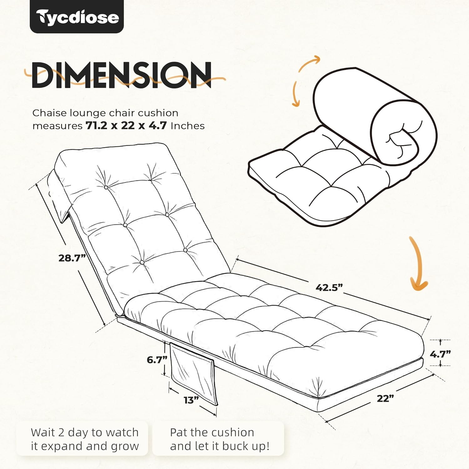outdoor lounge chair cushion, waterproof replacement chaise lounge cushions for outdoor furniture thickened 71 x 22 x 4.7 inches non-slip patio pool lounge chair cushions with ties (black) black 71 x 22 x 4.7 inches
