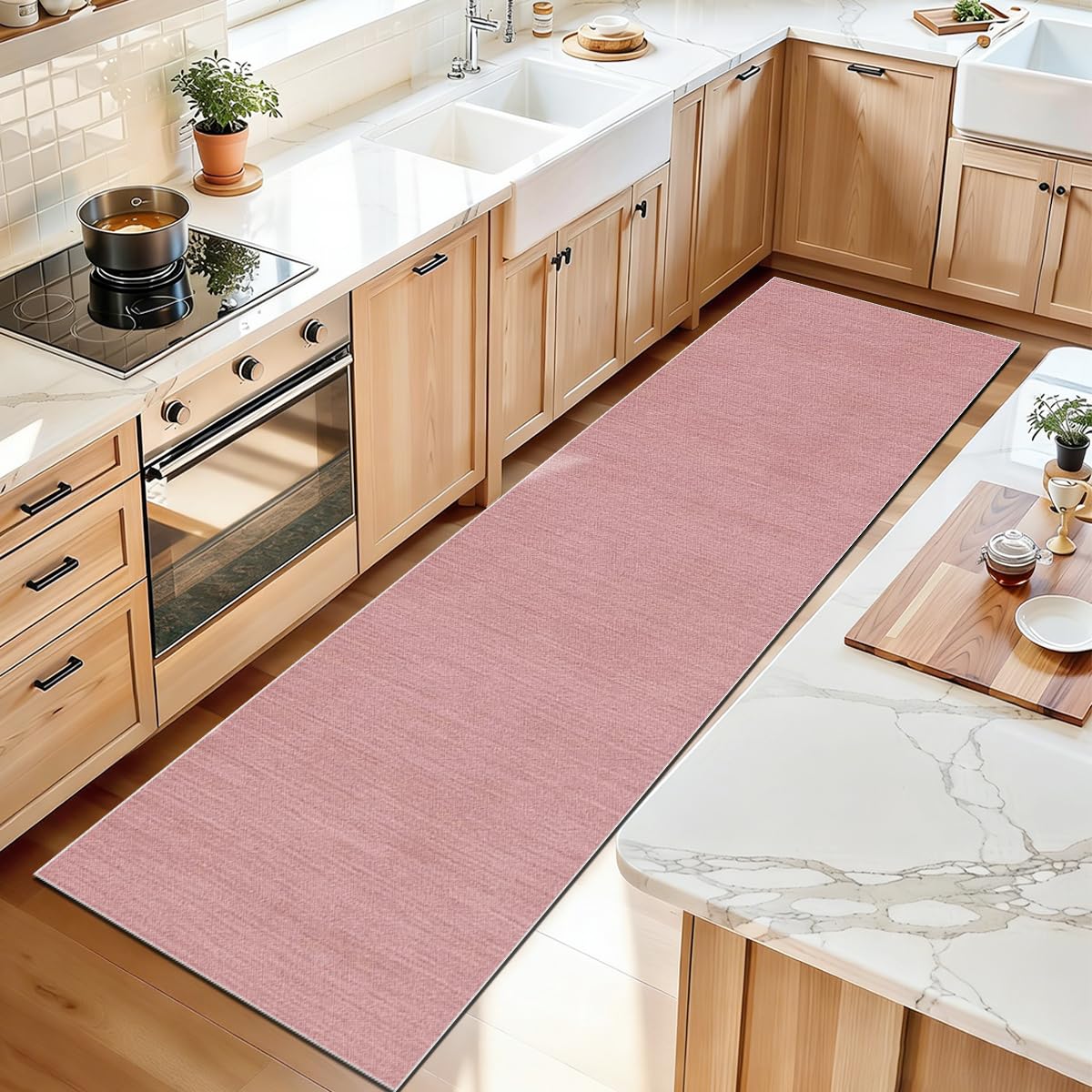 Tapis de couloir antidérapant rose doux pour chambre 120x200cm