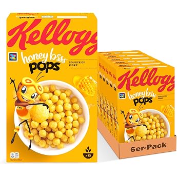 Kellogg's Honey BSSS Pops Breakfast Cereals (6 x 400g) - Crunchy Cereal Pops with Sugar Types and Honey - No Artificial Colou