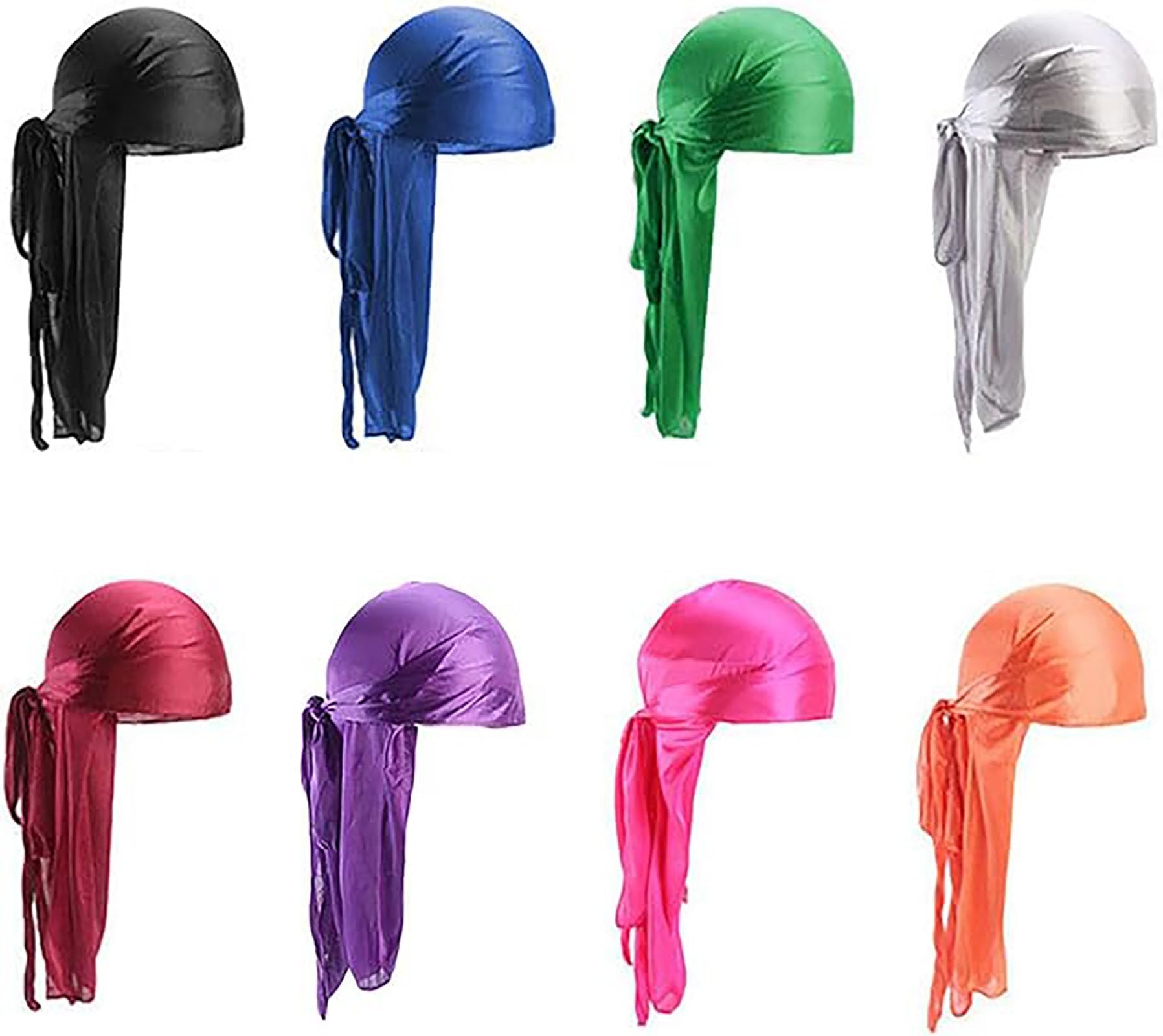 YQbest8pack Durag Long Tail, 8Colors Unisex Durag Headwraps Wide Straps Pirate Hair Loss Turban Hat for Women and Men Hip-hop and Daily Decoration