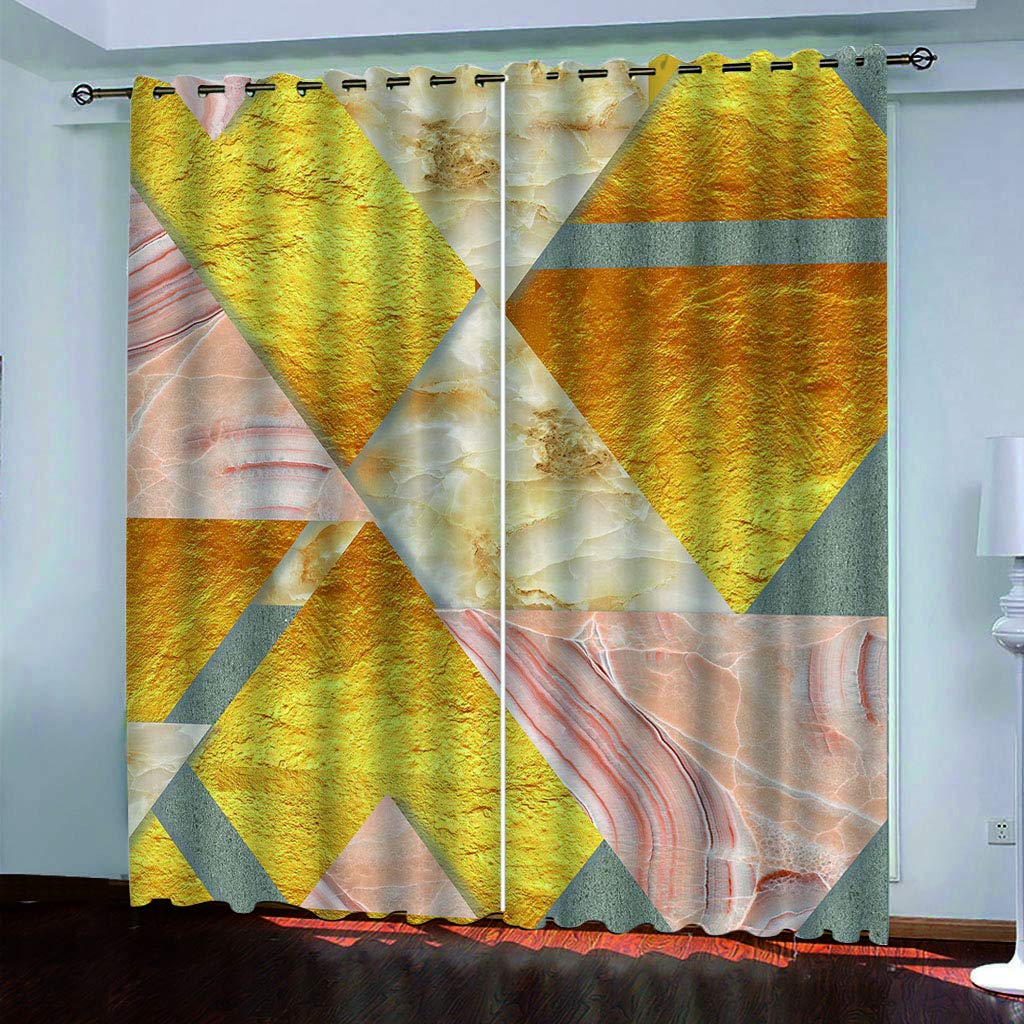Maynuo Girls Golden Curtains For Bedroom 3D Marble Print Eyelet Top Curtain For 62X78inch Kids Window Treatments For Home Decoration Thermal