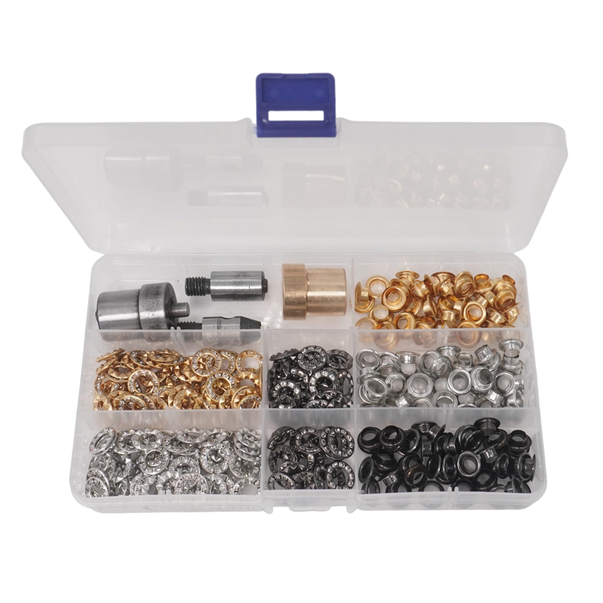 Event Decor Shop Occhielli per pelle, set di occhielli e fustelle da 6 mm, 150 pezzi, oro, argento, canna di fucile, occhielli con strumenti di fissaggio per macchine verdi, borse, abbigliamento, fai