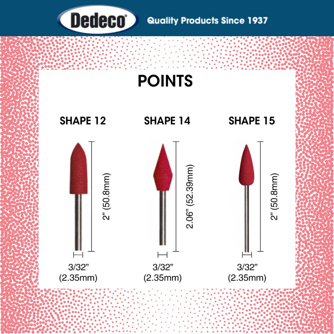 Dedeco Sunburst Points – 3/32” (2.35mm) Shank, Shape -14, Precision Thermoplastic Cleaning Polishing Deburring Rotary Tool Accessories, Standard 220 Grit, Aluminum Oxide - 12 Pack