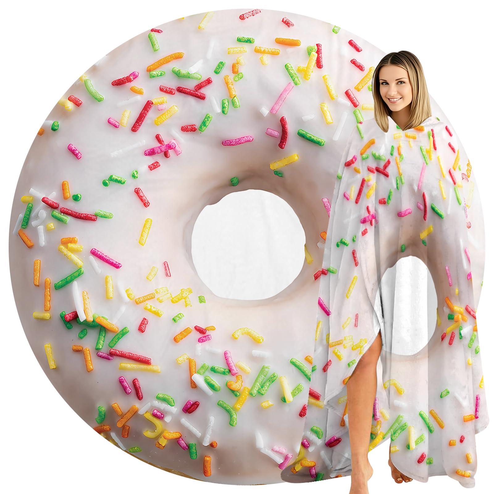 Abaysto Girls 5 Donut Blanket Cute White Donuts Throw Blanket For Novelty Realistic Food Throws Soft Cozy Flannel Round For Nap, Home Decor, Party Adults Kids Gifts 180Cm