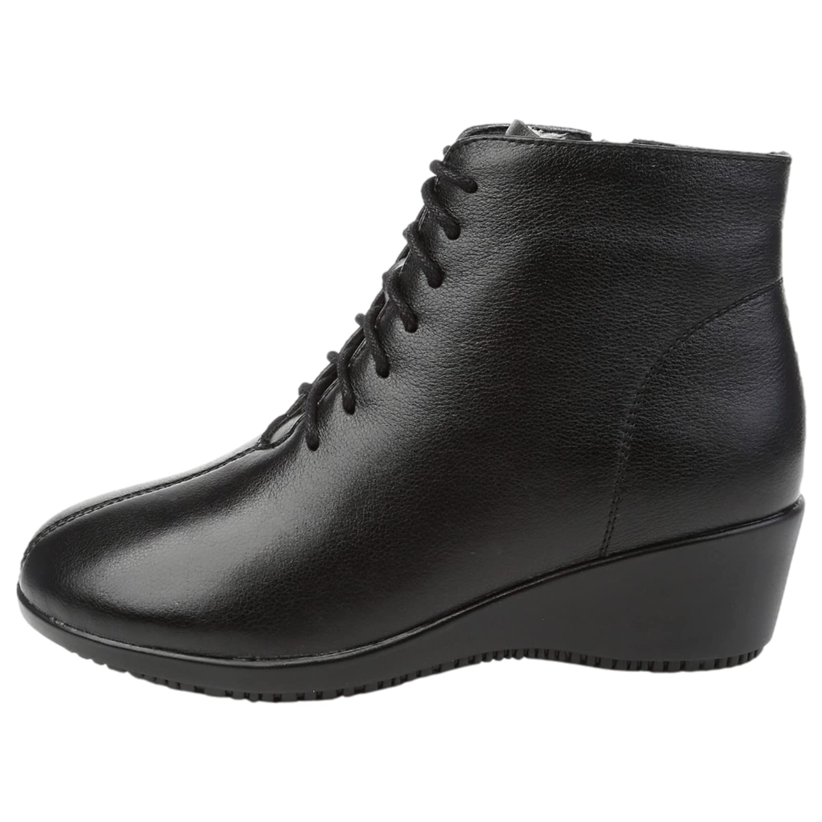 Mujer Moda Piel Genuina Botas Cuña con Cordones Botines de Invierno con Forro de Cuero/Forro de Felpa Caliente