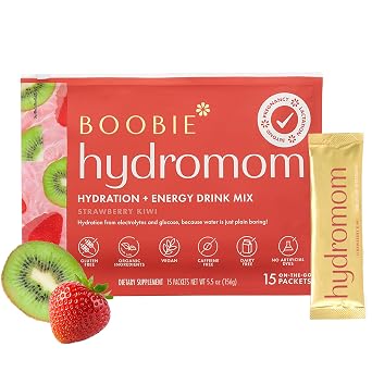 Boobie Hydromom Superfood Electrolyte Drink Mix, Strawberry Kiwi | Refreshing Energy & Hydration Boost for Mamas | On-The-Go & Travel Essentials for Pregnancy, Lactation, Beyond, 15 Packets